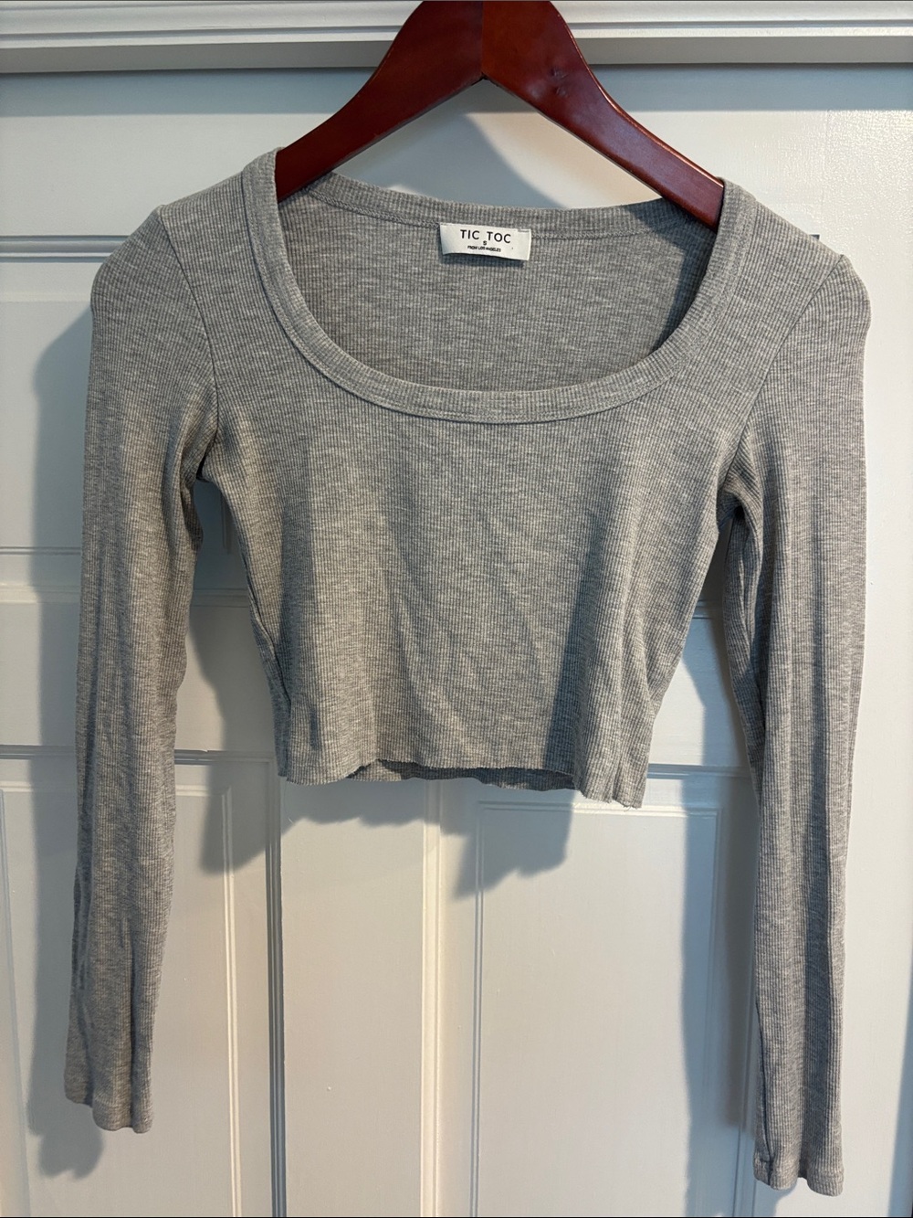 TIC TOC Gray Ribbed Long-Sleeve Crop Top